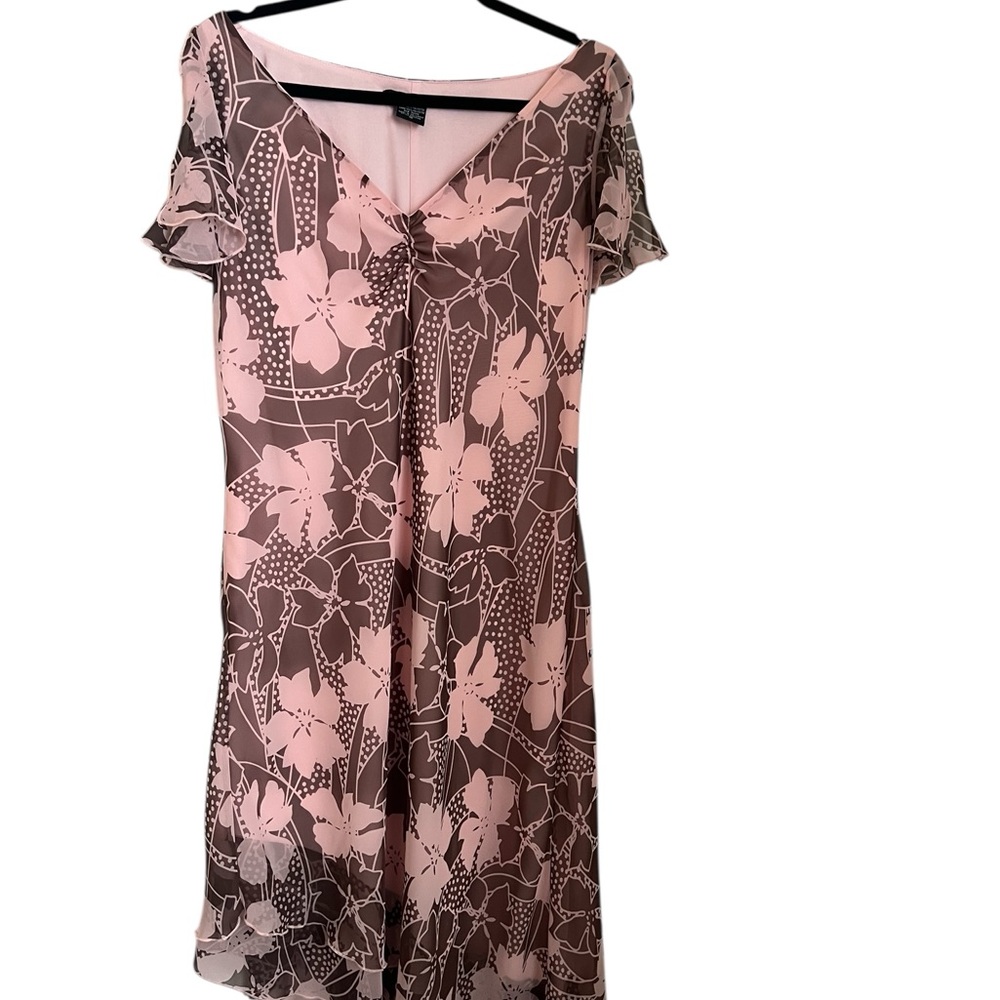 Vintage Asymmetrical Floral Dress in Pink and Brown